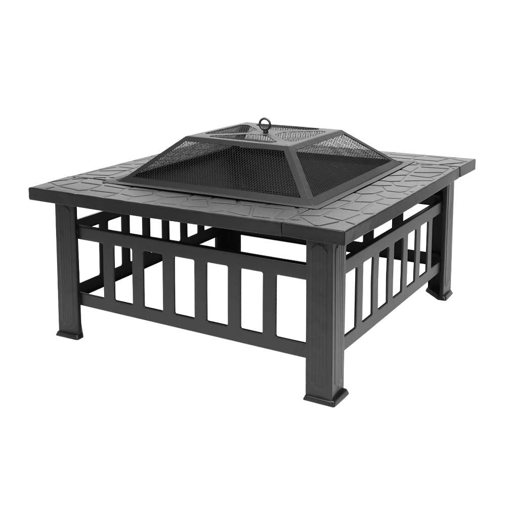 32in Outdoor Metal Wood Burning Fire Pit with Spark Screen R6360