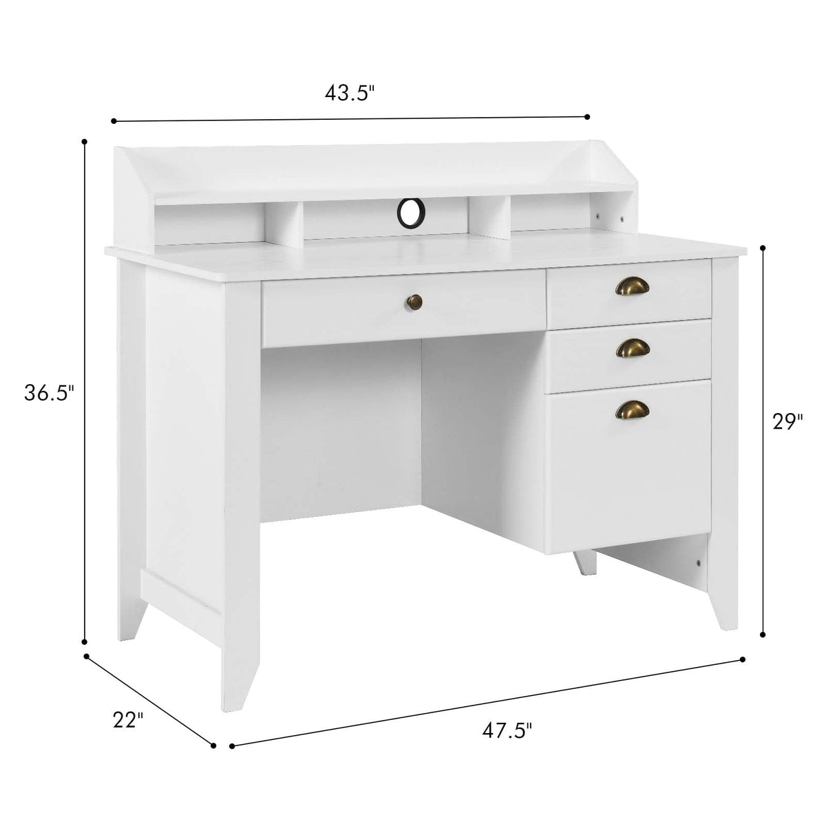 White Computer Desk with Drawers and Hutch O5311