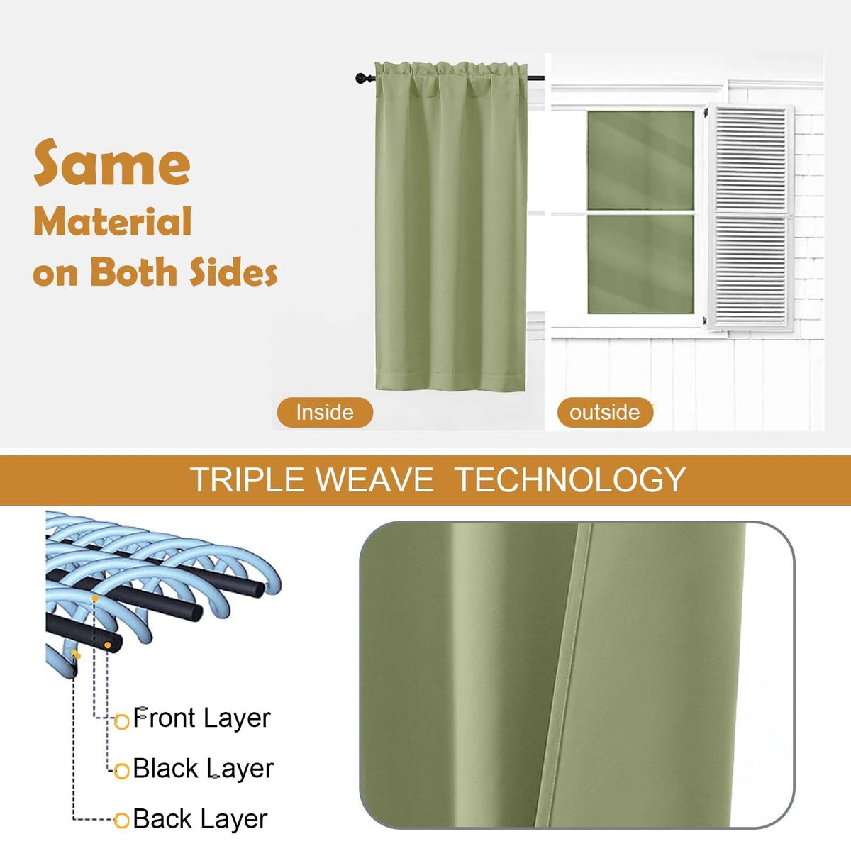 Sage Green 72 Inch Blackout Curtains 2 Panels Set R974561