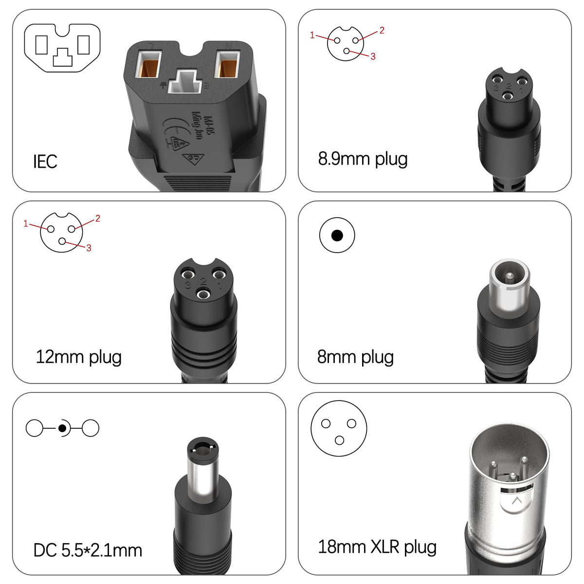 42V 2A Electric Scooter Charger with 7-in-1 Plugs L142305