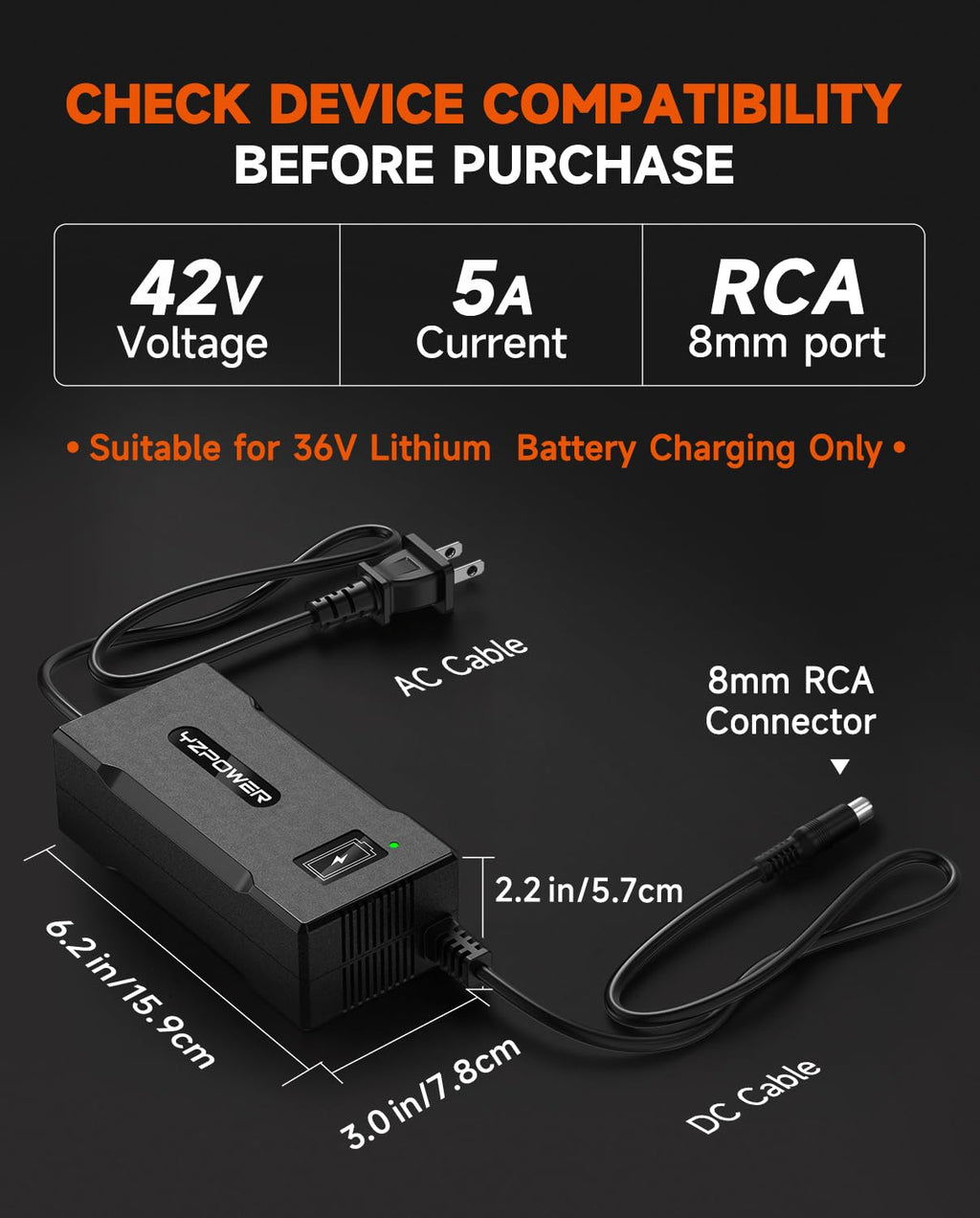 42V 5A Scooter Charger RCA Round Charging Port C760387