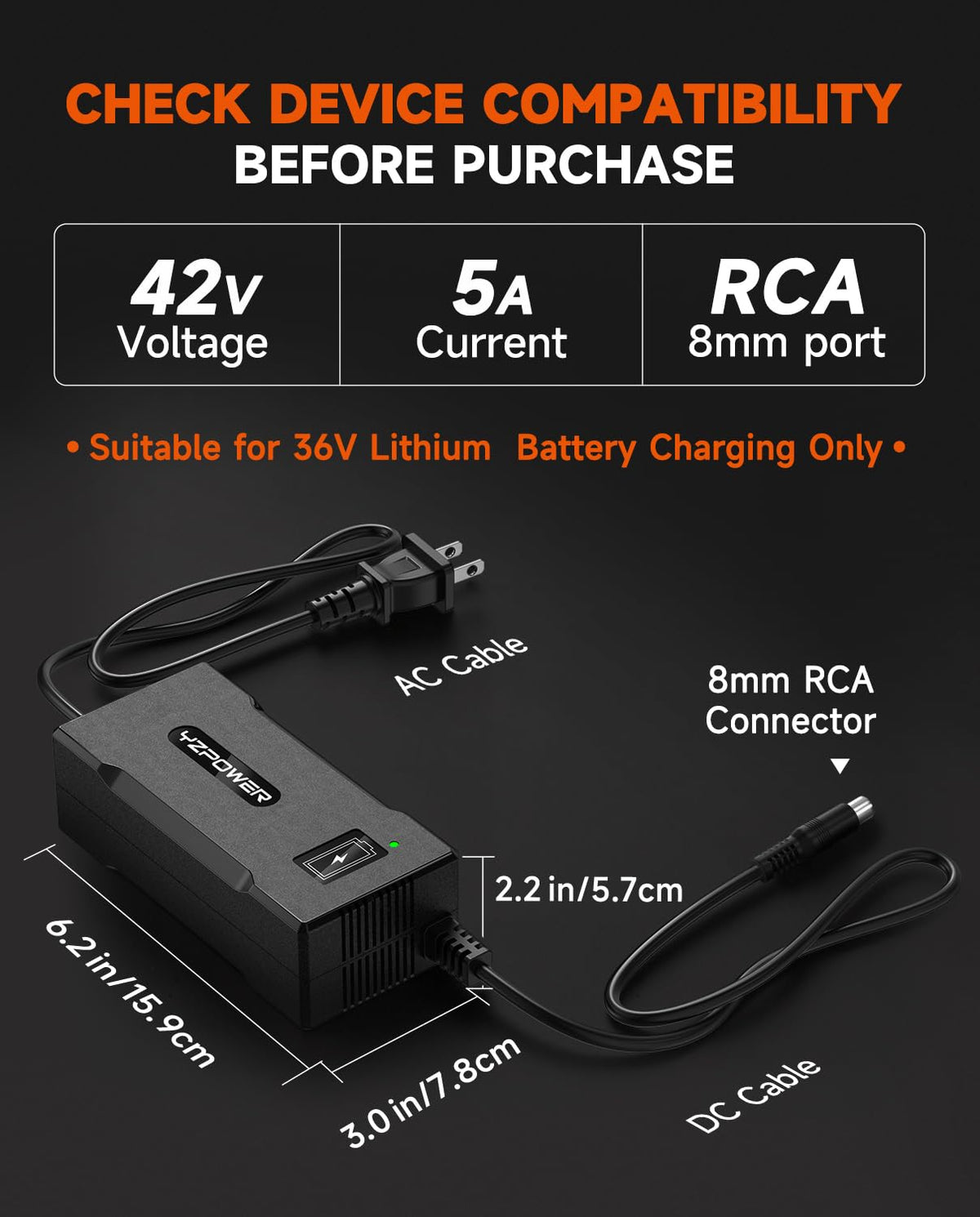42V 5A Scooter Charger RCA Round Charging Port C760387