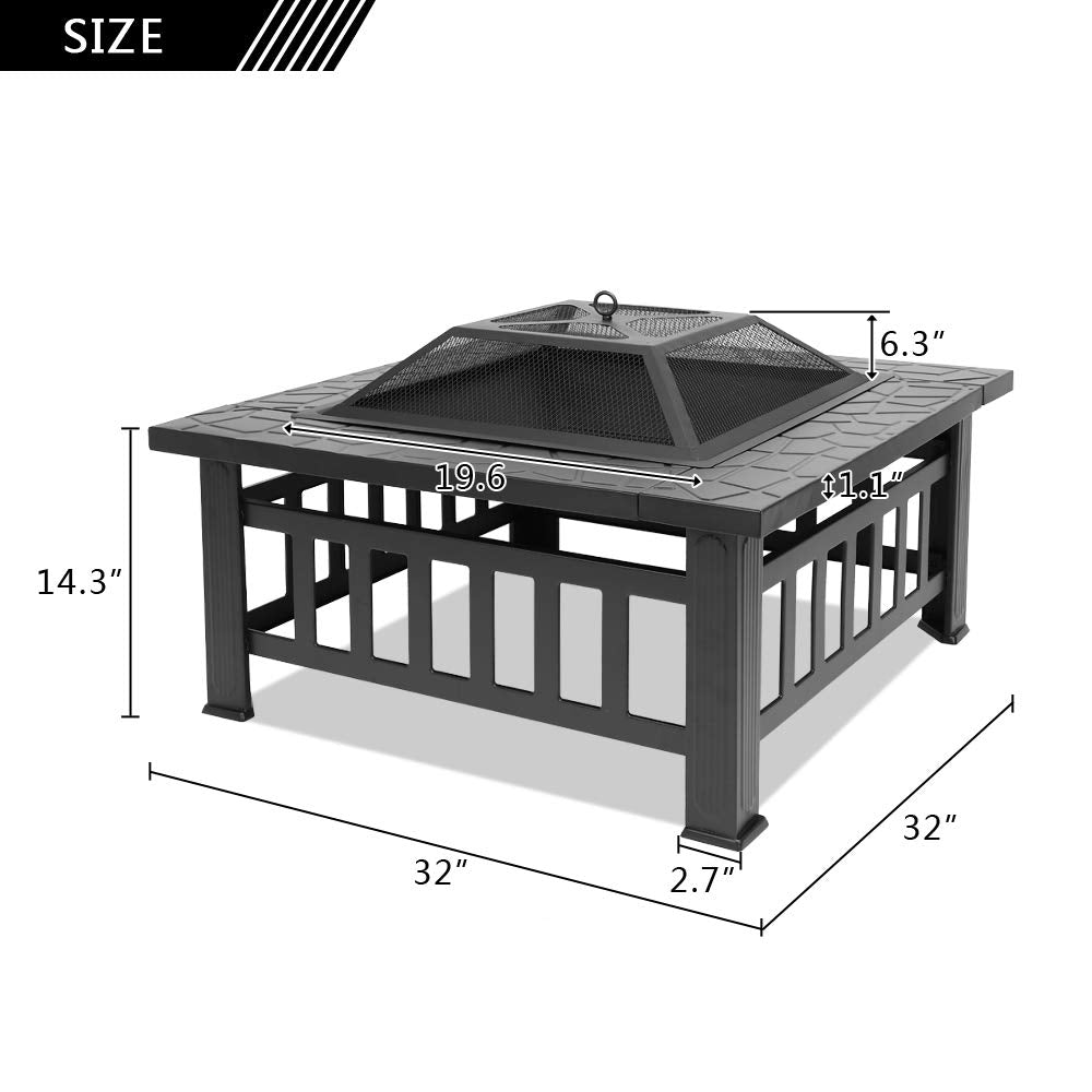 32in Outdoor Metal Wood Burning Fire Pit with Spark Screen R6360