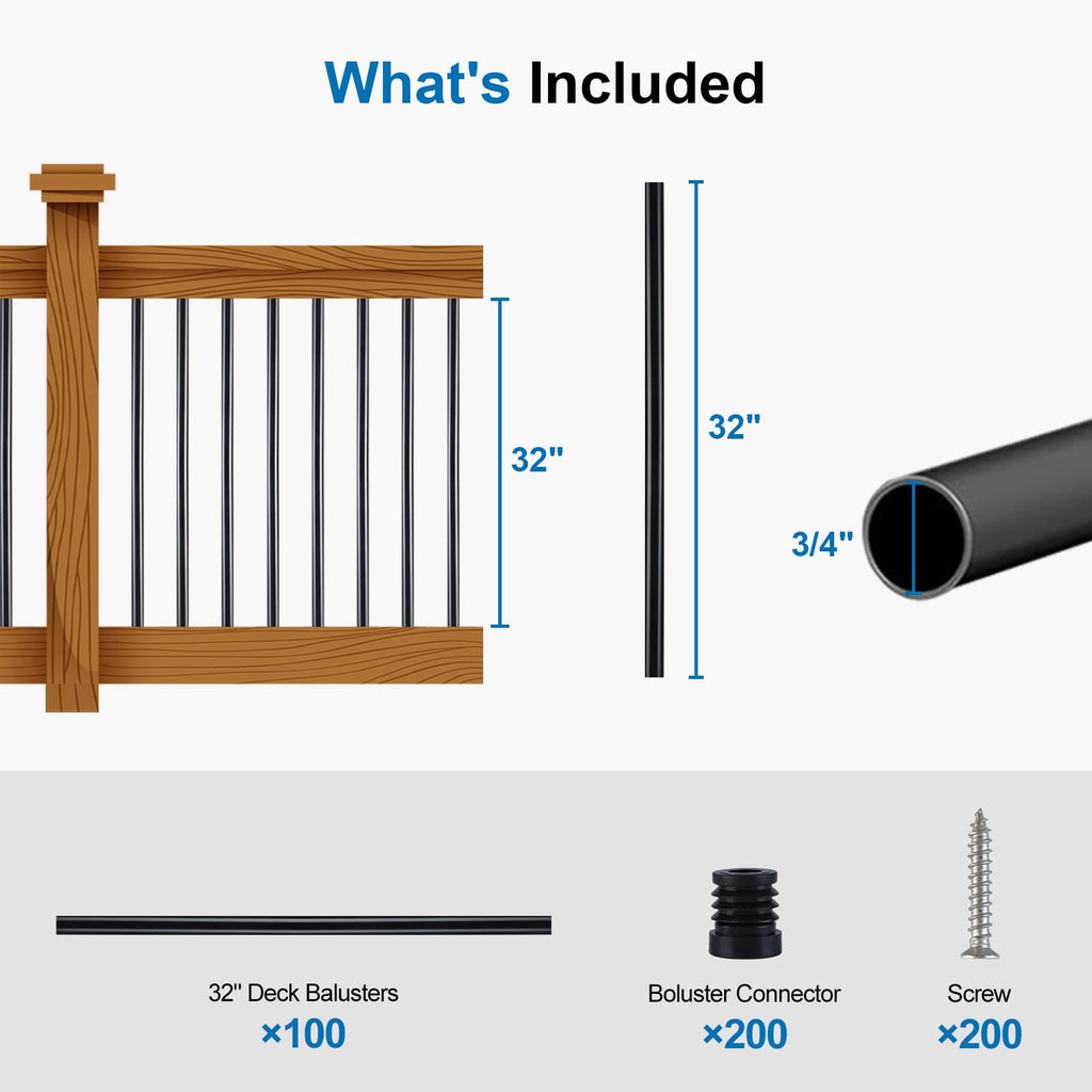 Black Aluminum Deck Balusters 32in x 3/4in 100 Pack I44307