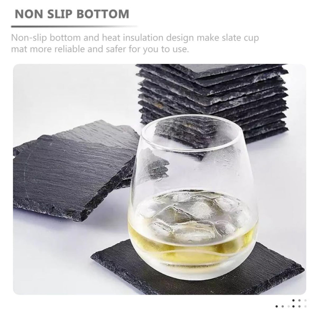 Black 12pcs Natural Stone Coaster Set F730