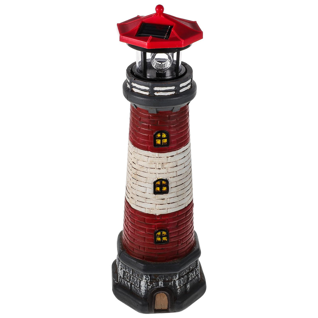 Solar Lighthouse Statue with LED Light 14.76 Inch Red L394