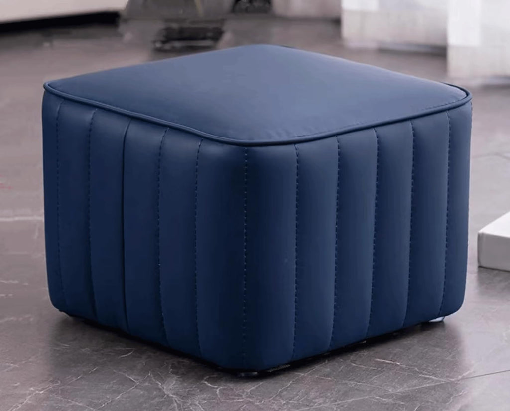 Dark Blue Leather Square Ottoman G9252
