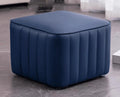 Dark Blue Leather Square Ottoman G9252