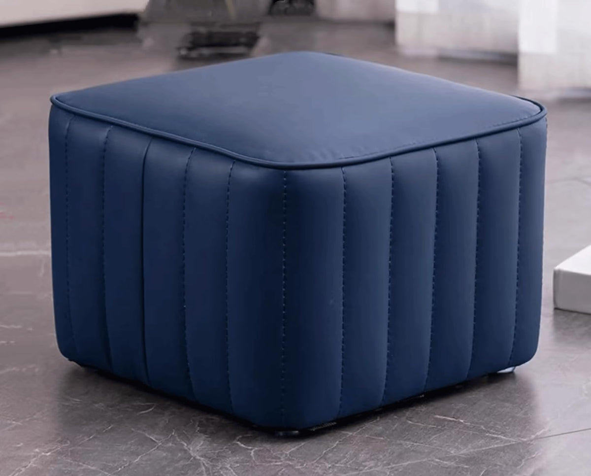 Dark Blue Leather Square Ottoman G9252