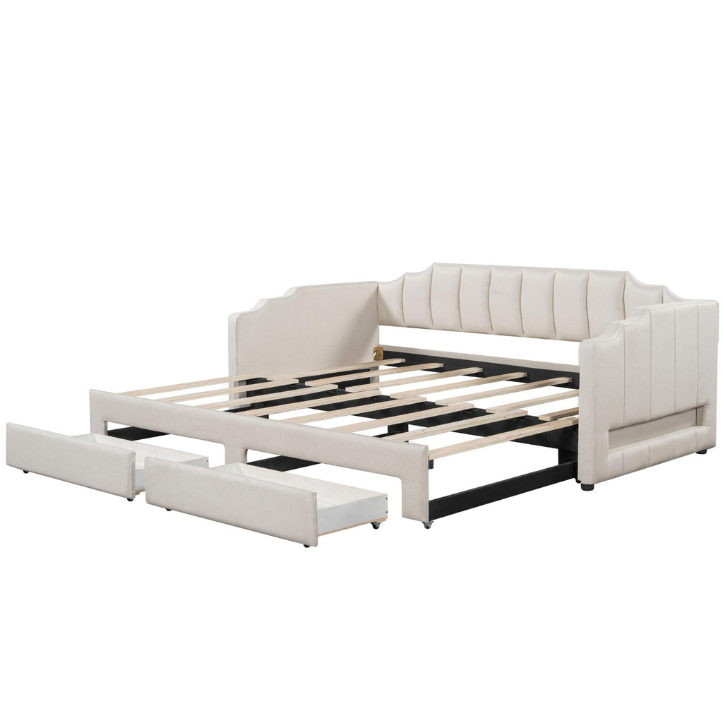 Linen Upholstered Daybed with Trundle and 2 Storage Drawers U932231