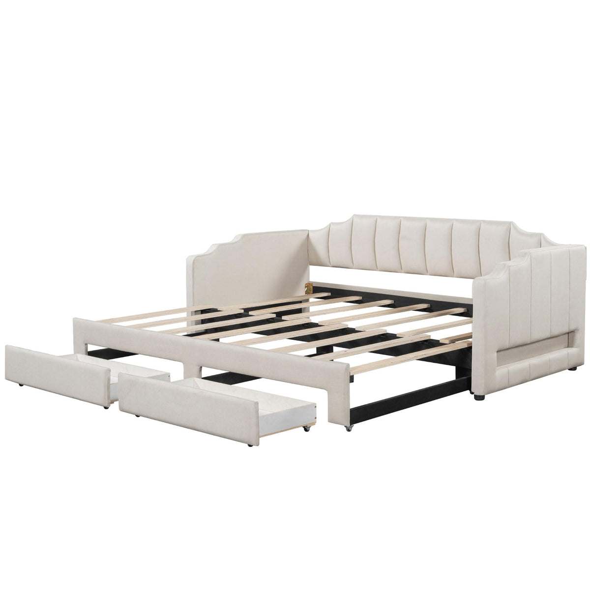 Linen Upholstered Daybed with Trundle and 2 Storage Drawers U932231
