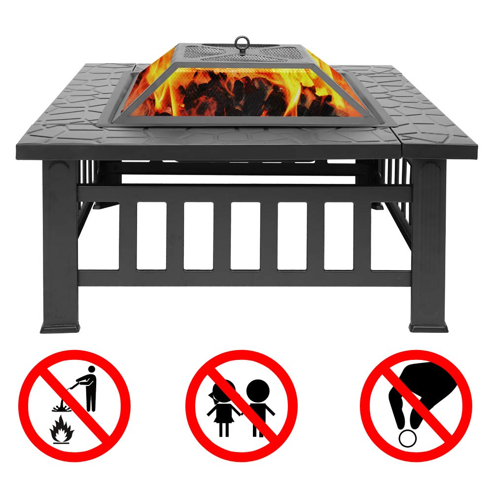 32in Outdoor Metal Wood Burning Fire Pit with Spark Screen R6360