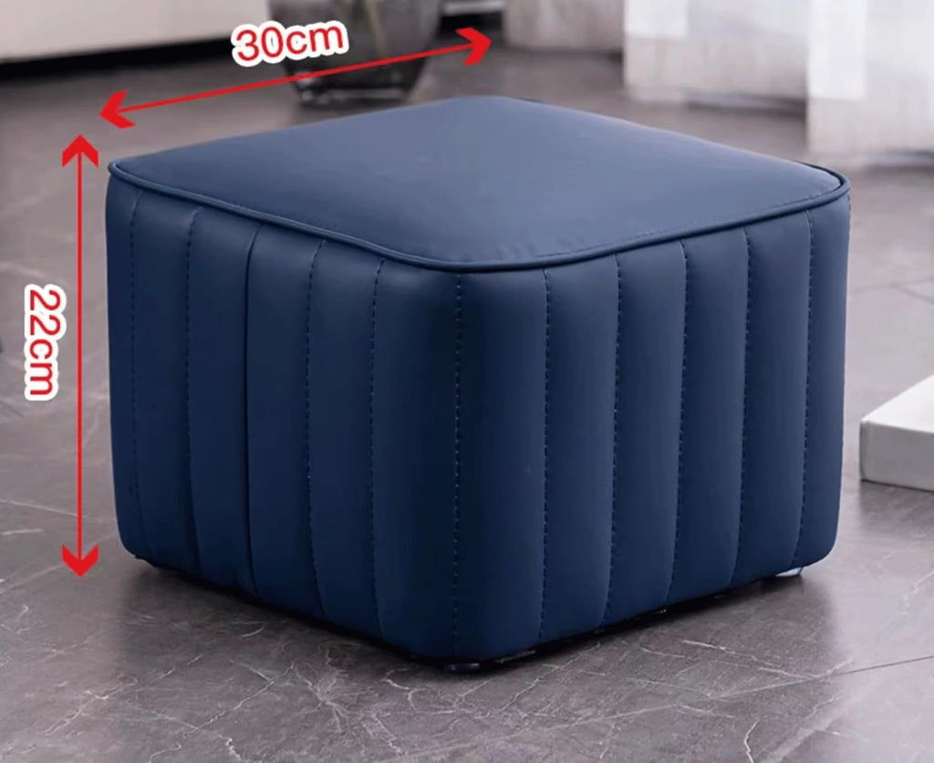 Dark Blue Leather Square Ottoman G9252