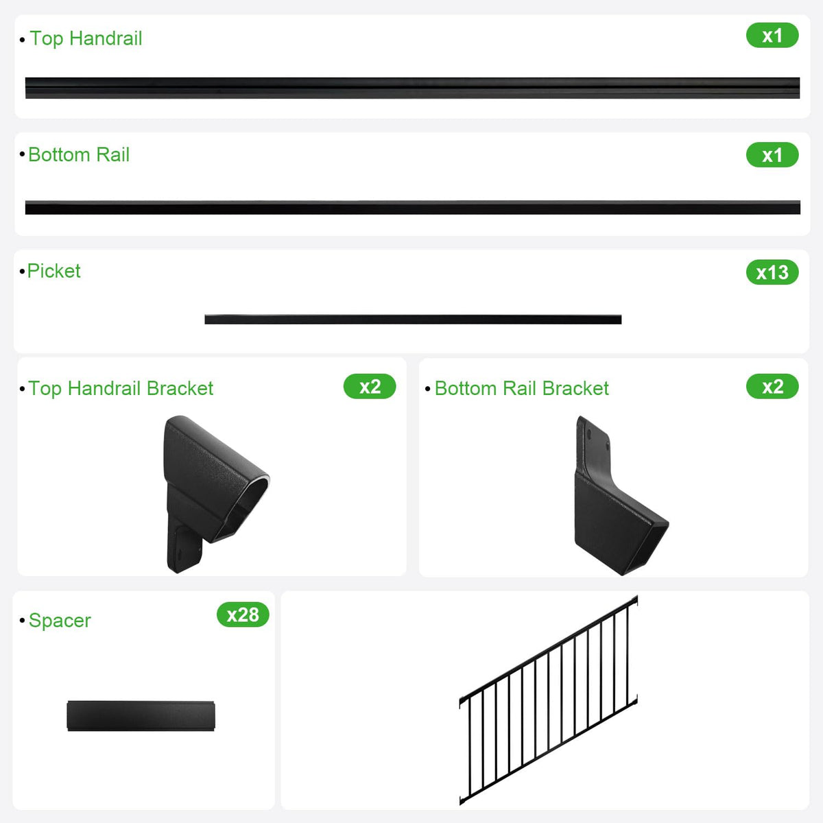 Heavy Duty Aluminum Stair Railing Kit, Textured Black L839