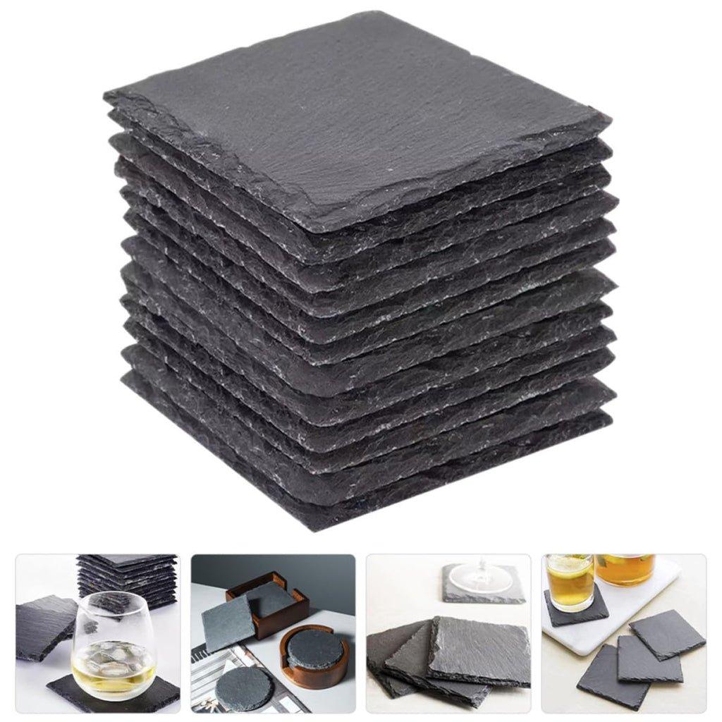 Black 12pcs Natural Stone Coaster Set F730