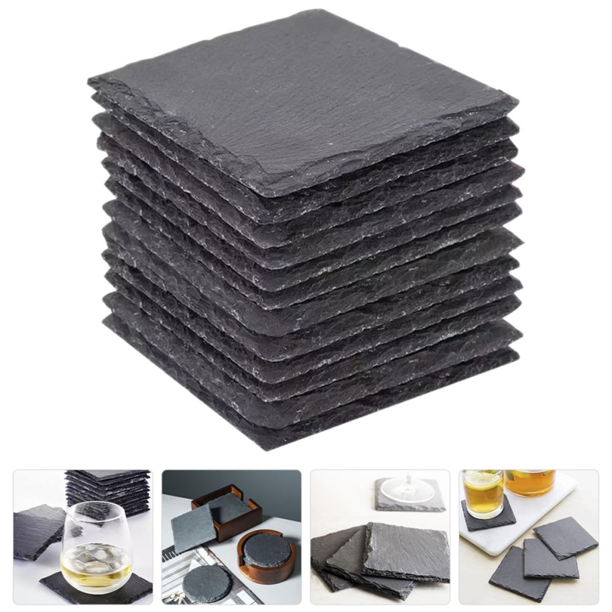 Black 12pcs Natural Stone Coaster Set F730