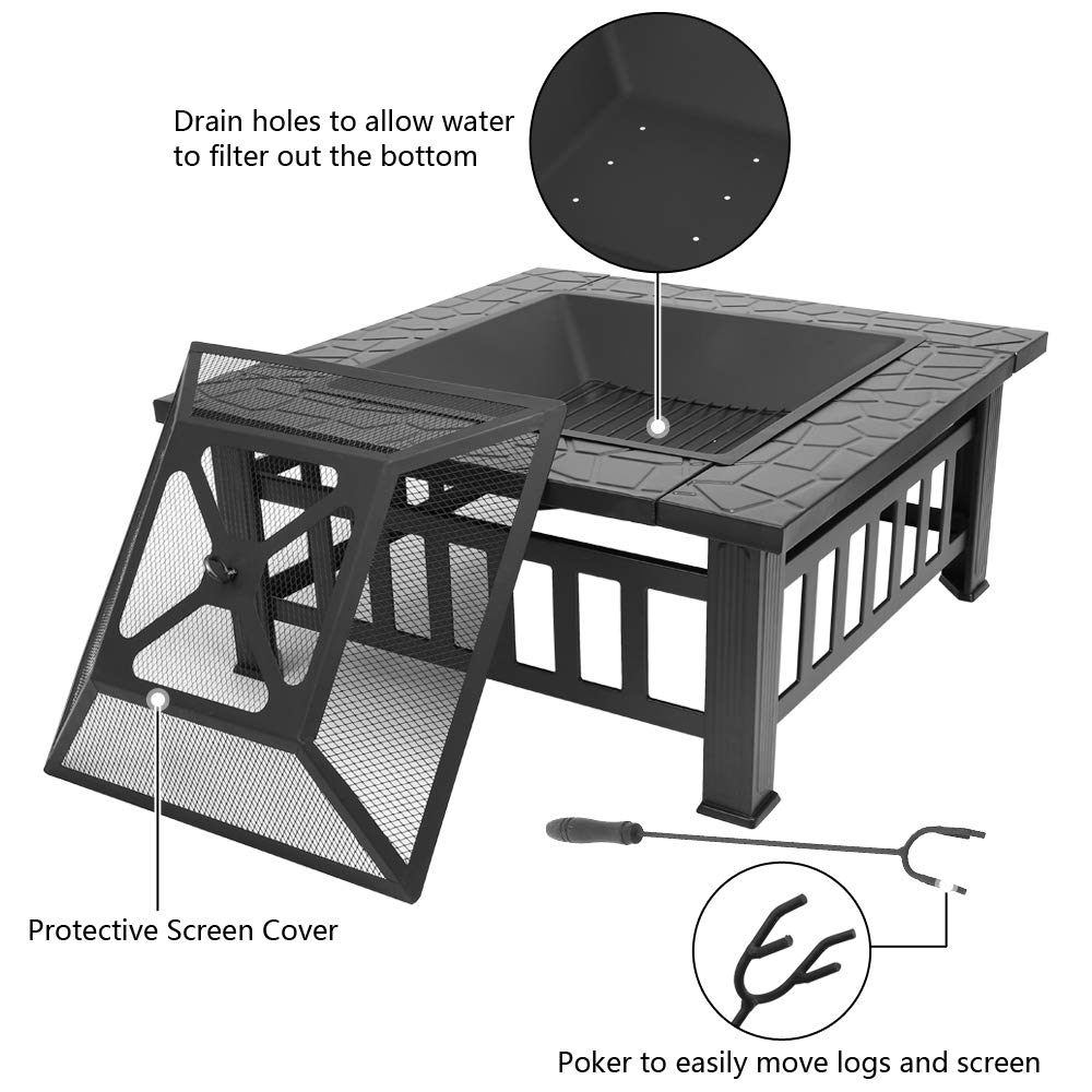 32in Outdoor Metal Wood Burning Fire Pit with Spark Screen R6360