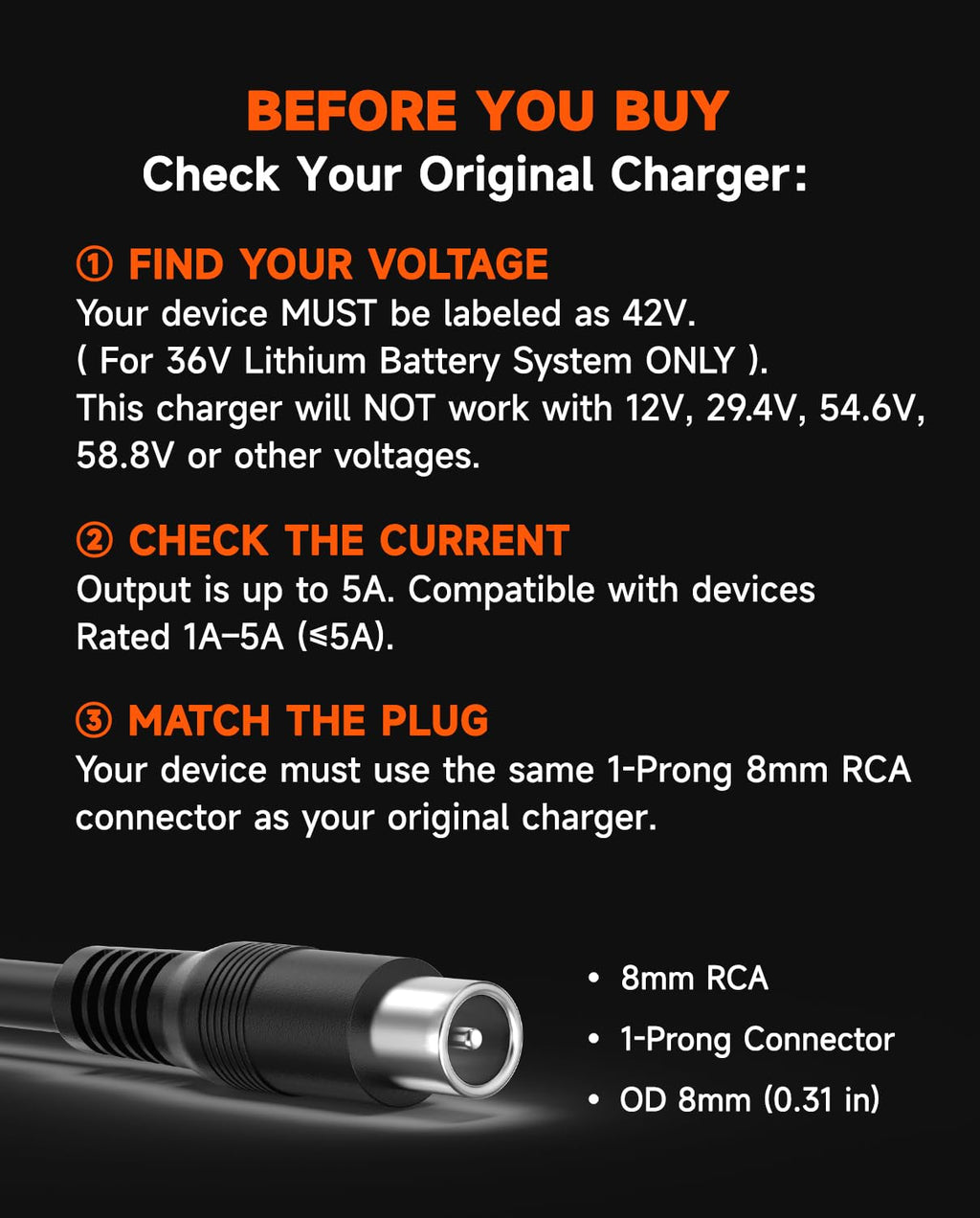 42V 5A Scooter Charger RCA Round Charging Port C760387