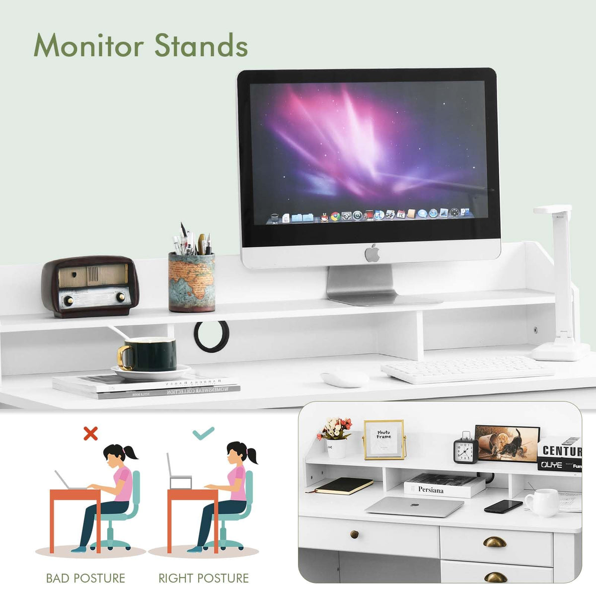 White Computer Desk with Drawers and Hutch O5311