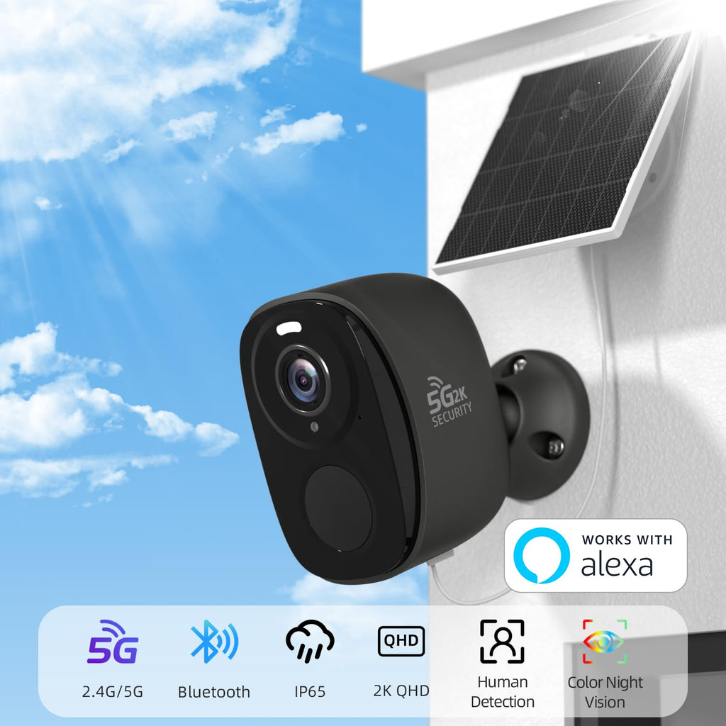 5GHz/2.4G Wireless Outdoor Security Cameras with Solar Panels J57770