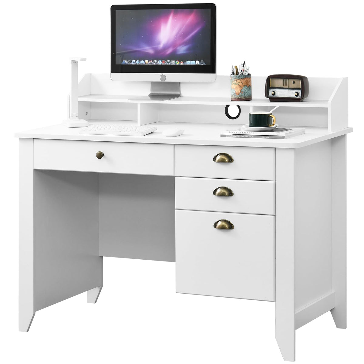 White Computer Desk with Drawers and Hutch O5311