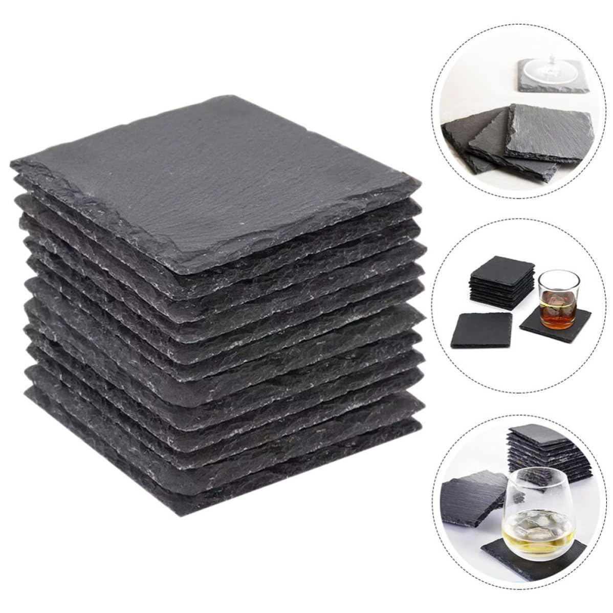 Black 12pcs Natural Stone Coaster Set F730