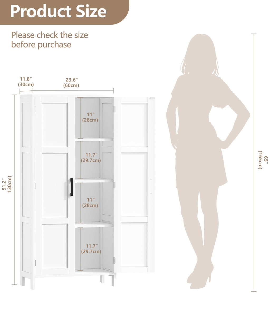 51.2"H Tall White 2 Doors Bathroom Cabinet K779