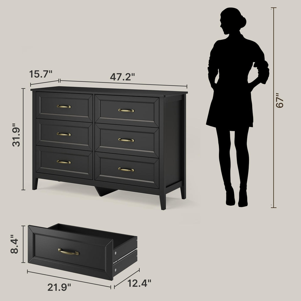 Black 6 Drawer Dresser P473