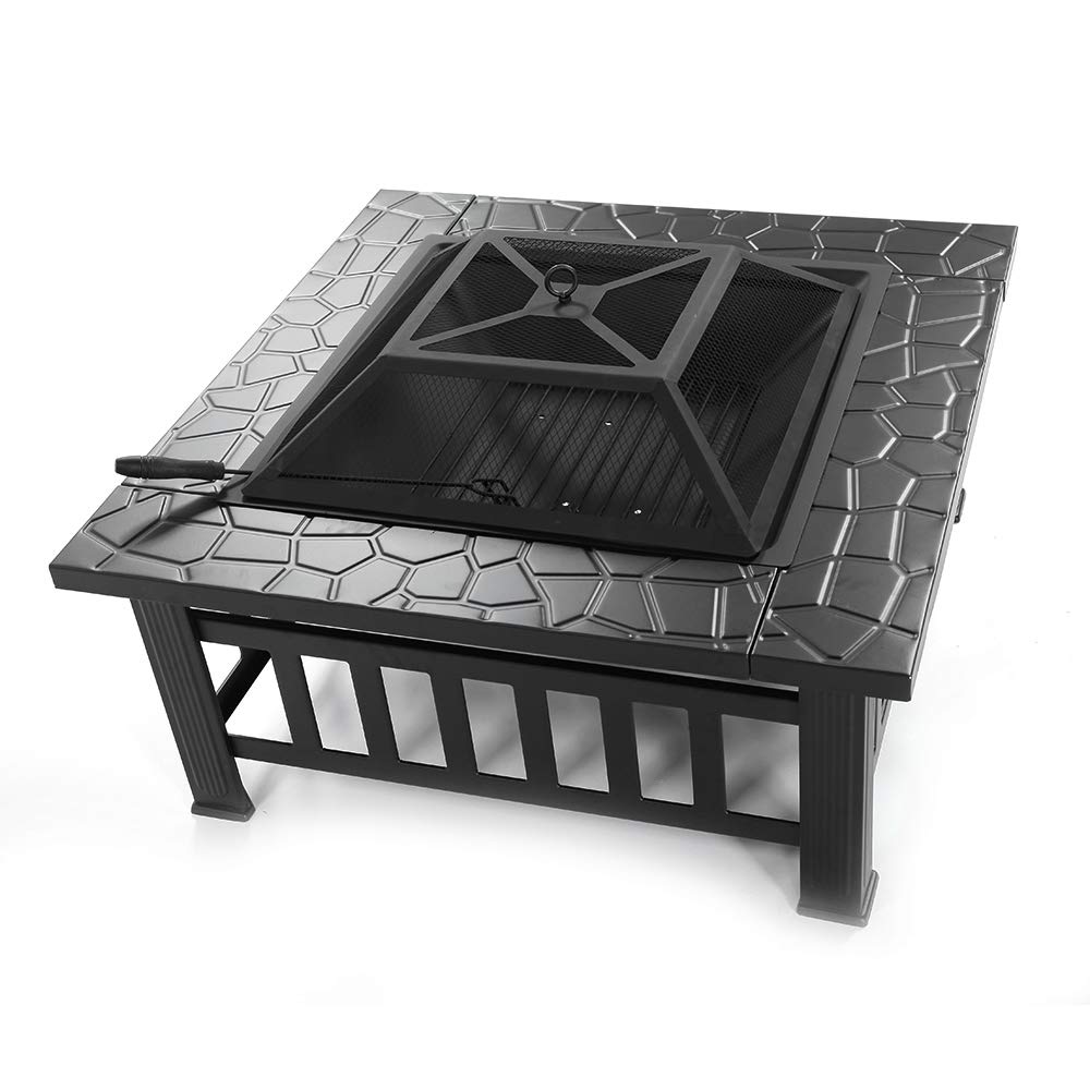 32in Outdoor Metal Wood Burning Fire Pit with Spark Screen R6360