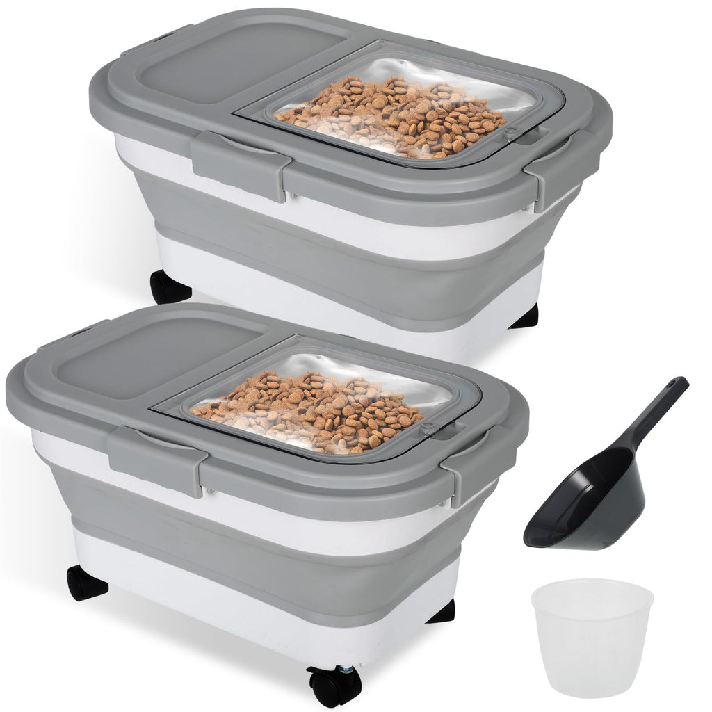2 Pack 15Lbs Collapsible Airtight Pet Food Storage Container with Scoops S2515