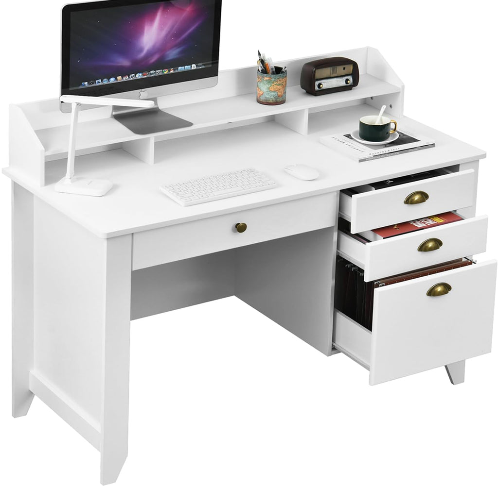 White Computer Desk with Drawers and Hutch O5311