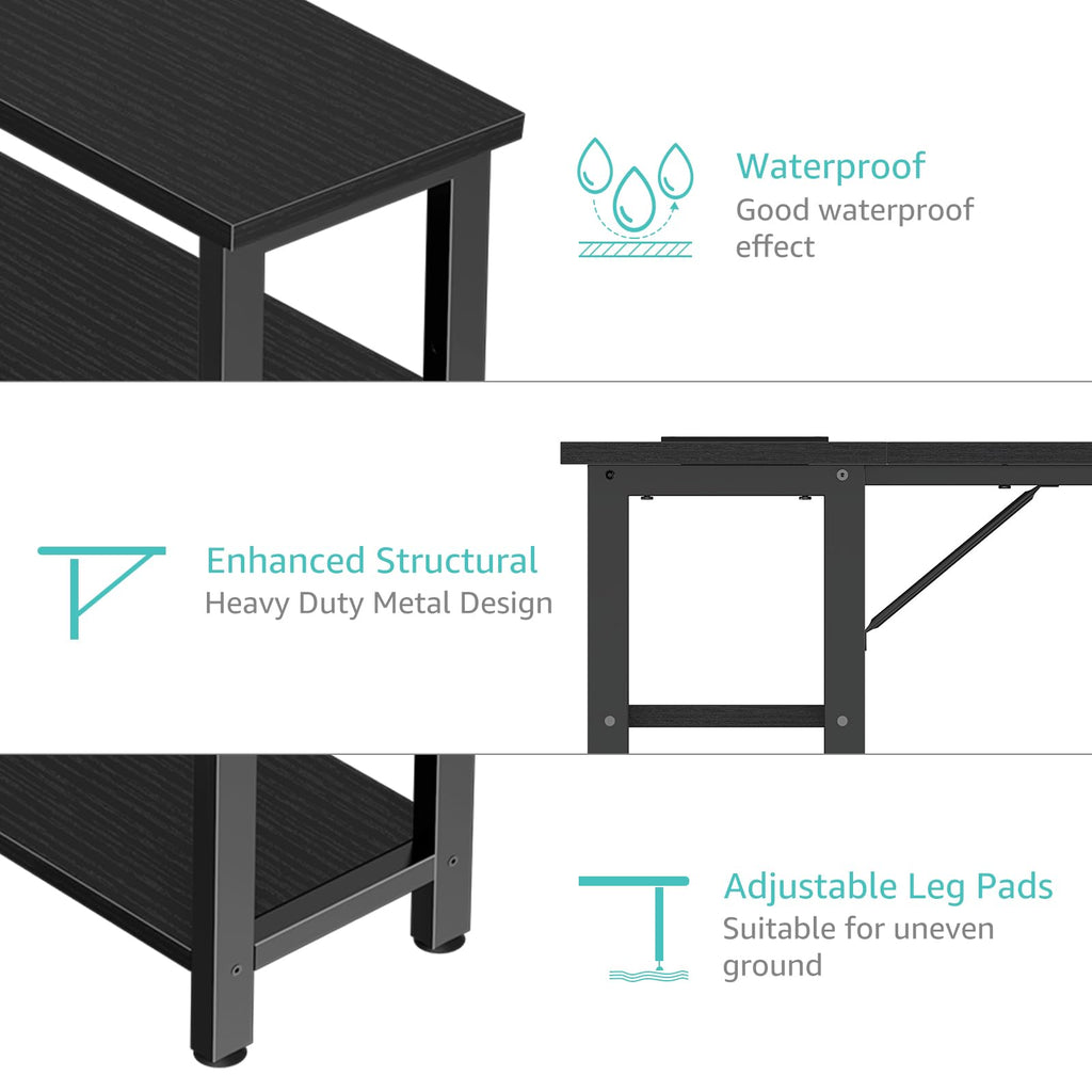 Black 40 Inch L Shaped Corner Computer Desk with Power Outlet Z79042