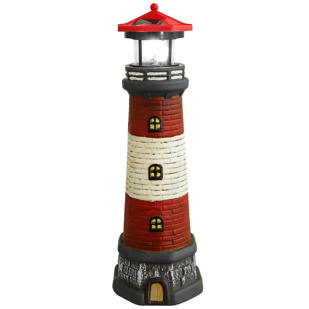 Solar Lighthouse Statue with LED Light 14.76 Inch Red L394