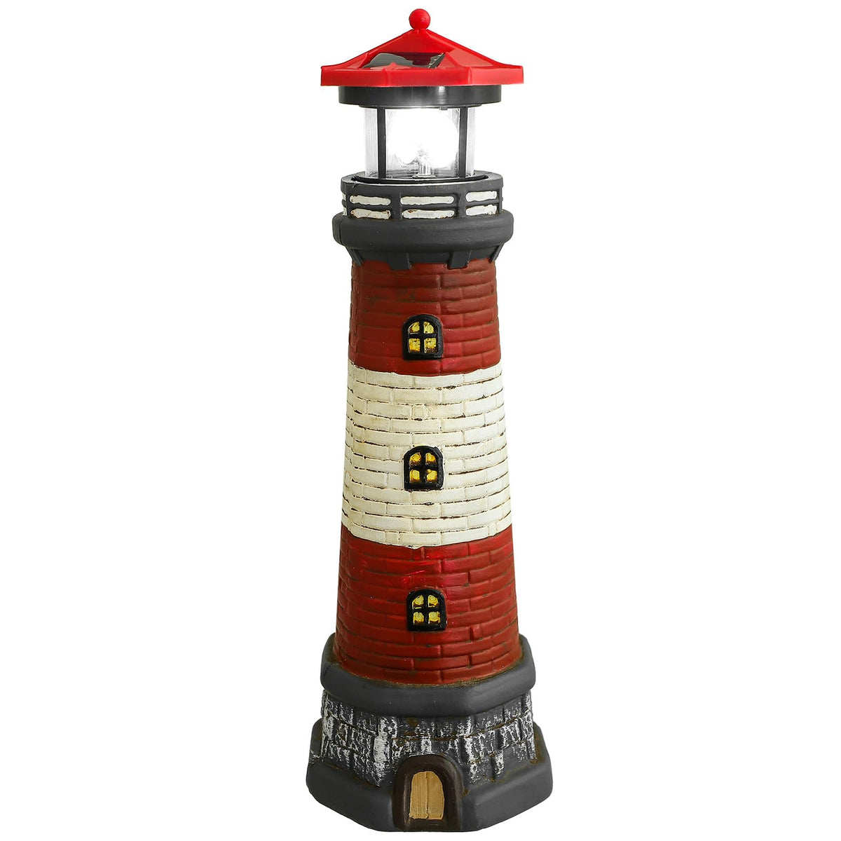 Solar Lighthouse Statue with LED Light 14.76 Inch Red L394