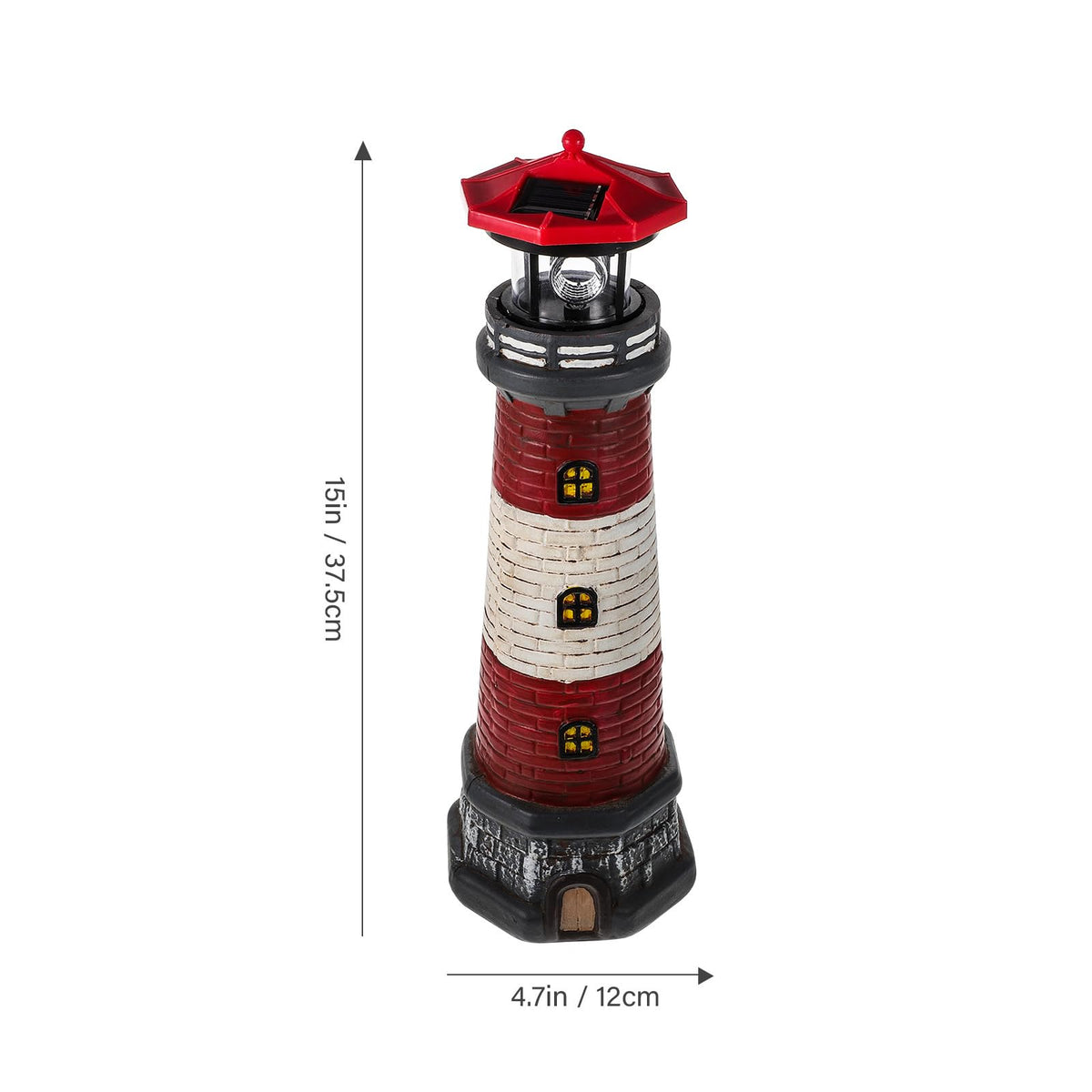Solar Lighthouse Statue with LED Light 14.76 Inch Red L394