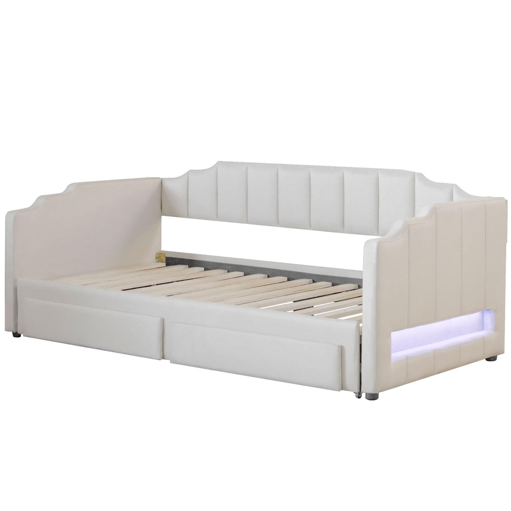 Linen Upholstered Daybed with Trundle and 2 Storage Drawers U932231