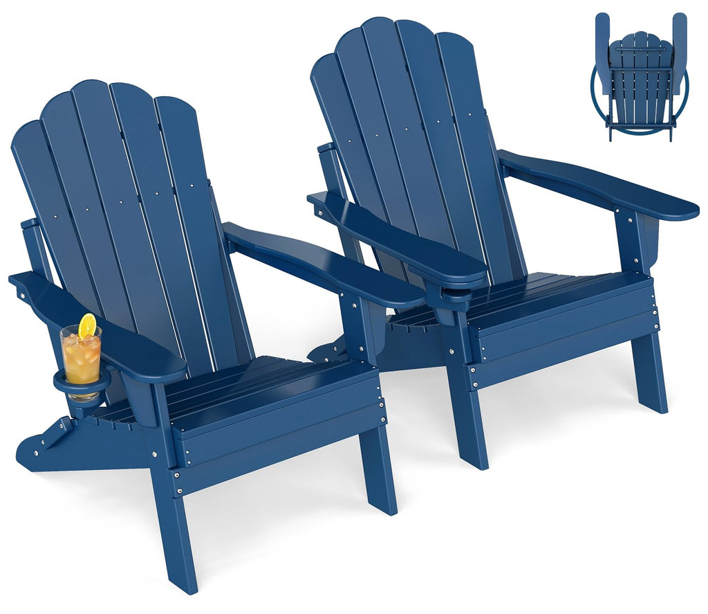 Oversized Folding Adirondack Chairs Set of 2 Blue Q42702