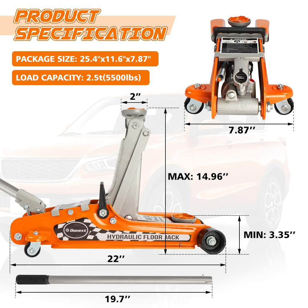 Steel Floor Jack and Orange Jack Stands X45173