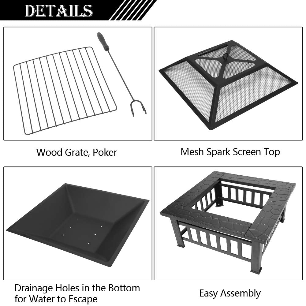 32in Outdoor Metal Wood Burning Fire Pit with Spark Screen R6360