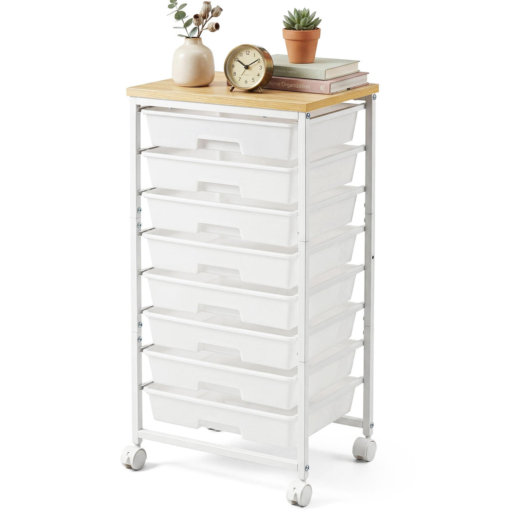 8 Drawer Rolling Storage Cart with Wooden Tabletop V863765
