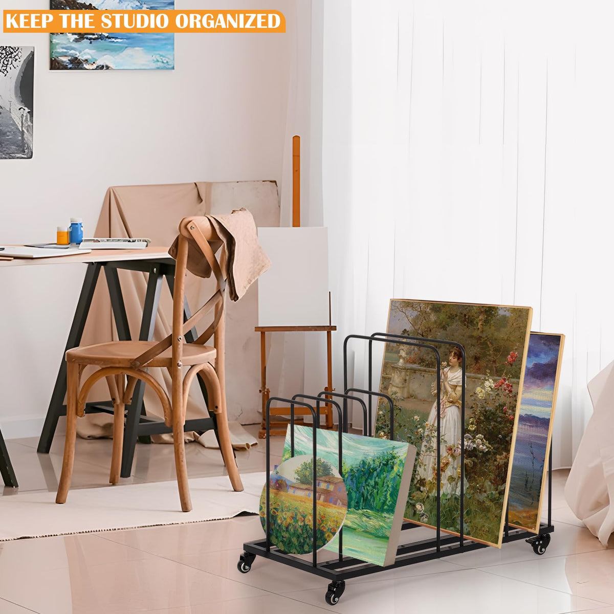 Art Canvas Storage Rack with Wheels D468678