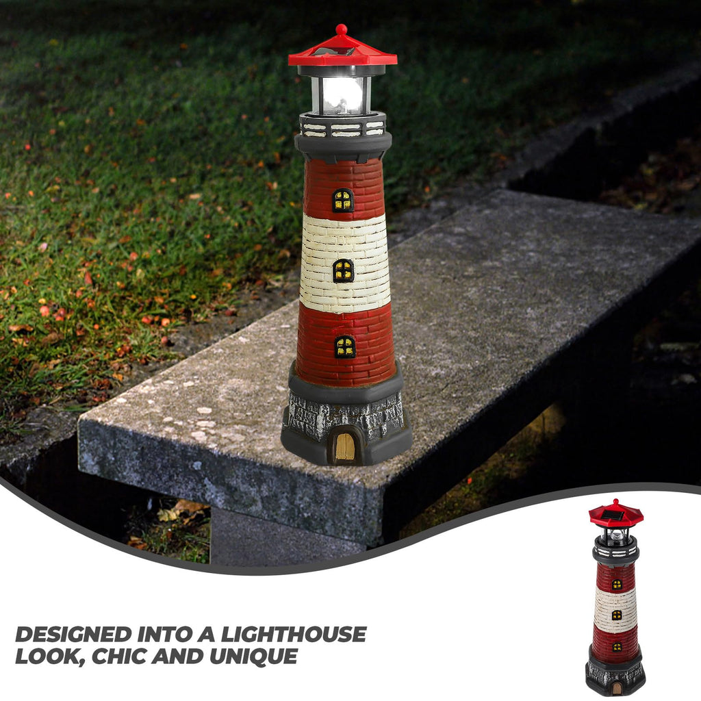 Solar Lighthouse Statue with LED Light 14.76 Inch Red L394