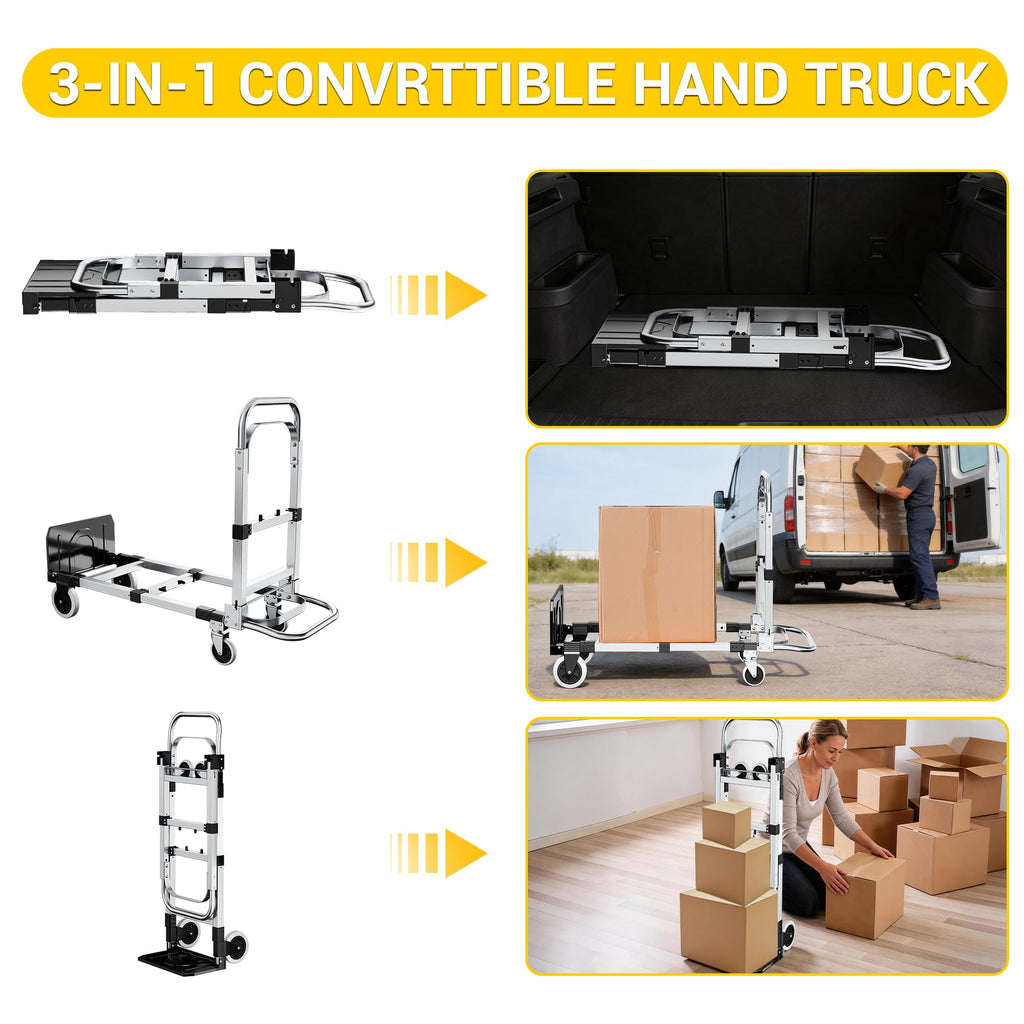 3 in 1 Folding Hand Truck 600lbs Capacity Heavy Duty Z914138