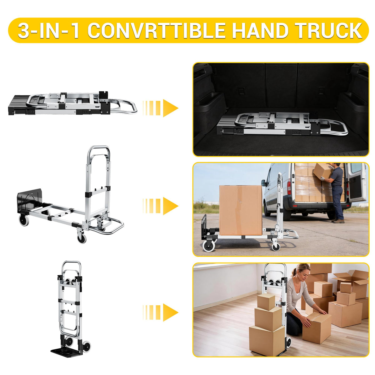 3 in 1 Folding Hand Truck 600lbs Capacity Heavy Duty Z914138