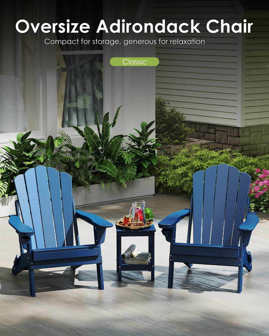 Oversized Folding Adirondack Chairs Set of 2 Blue Q42702