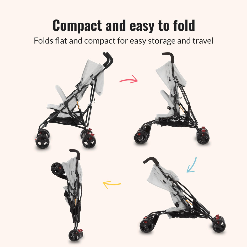 Light Gray Lightweight Baby Stroller with Compact Fold and Canopy H8798