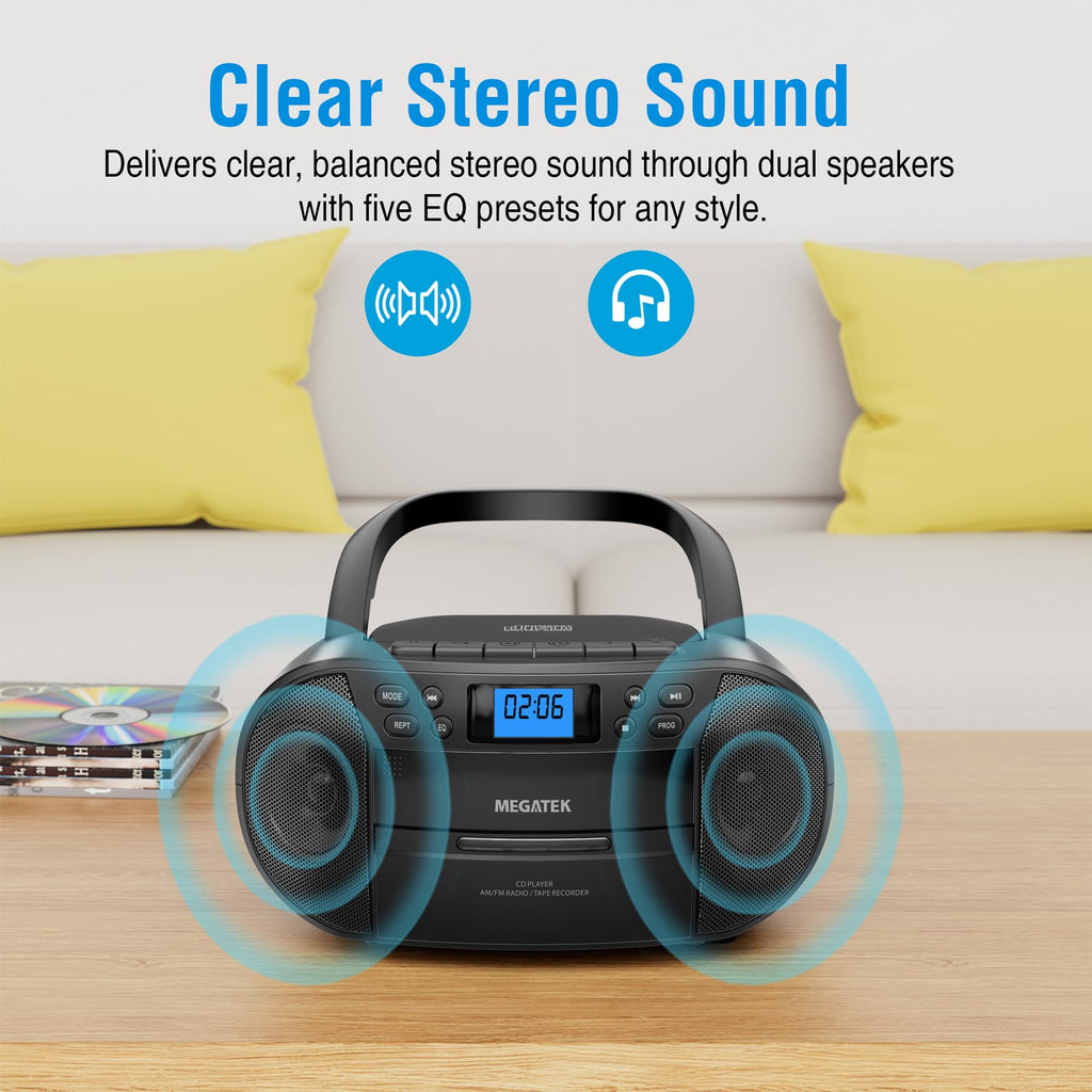 Portable CD Cassette Player Boombox with Bluetooth AM/FM Radio T477292