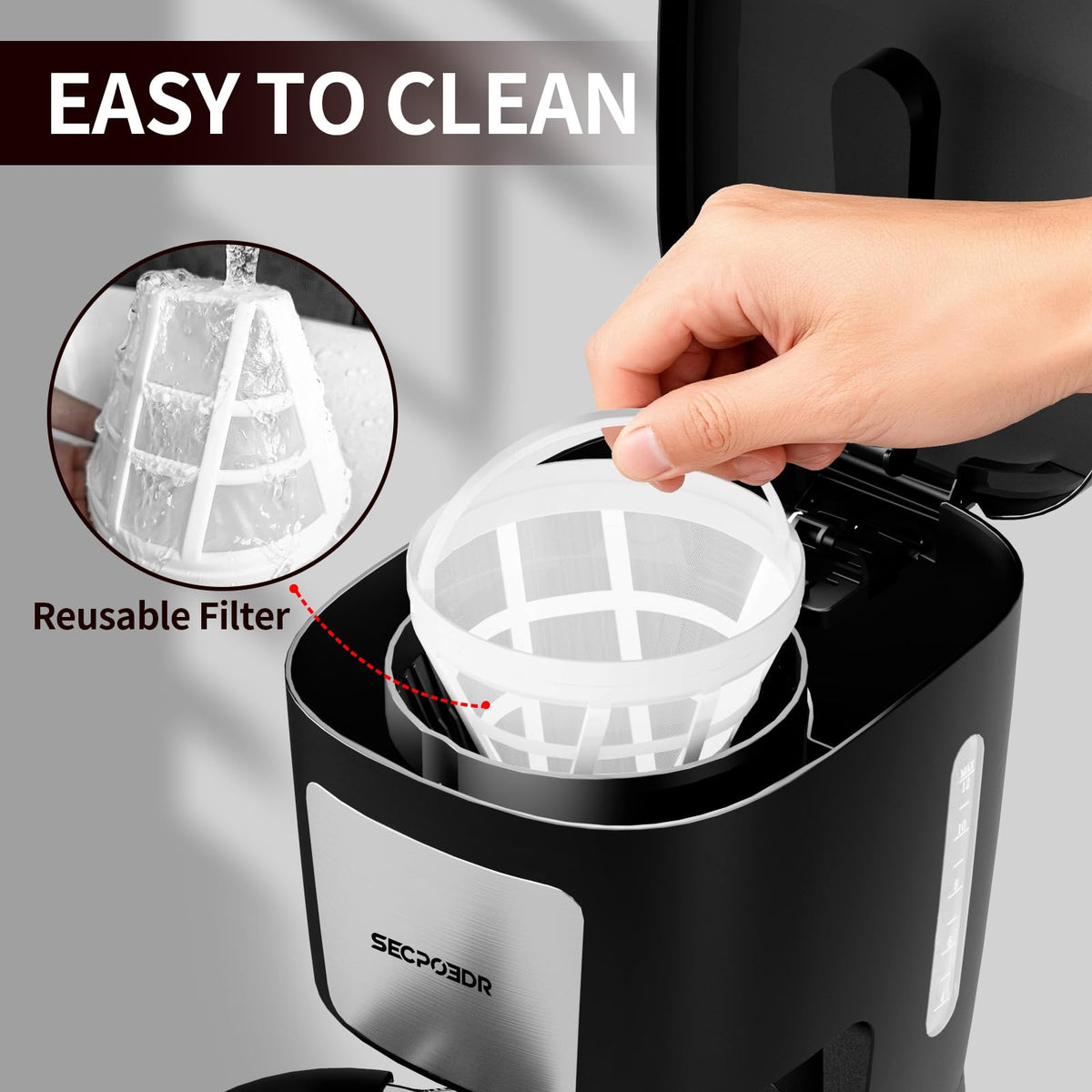 12 Cup Programmable Drip Coffee Maker with Glass Carafe and Reusable Filter T680