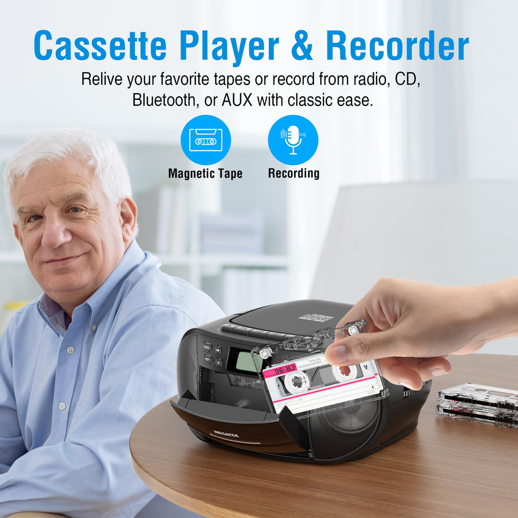 Portable CD Cassette Player Boombox with Bluetooth AM/FM Radio T477292
