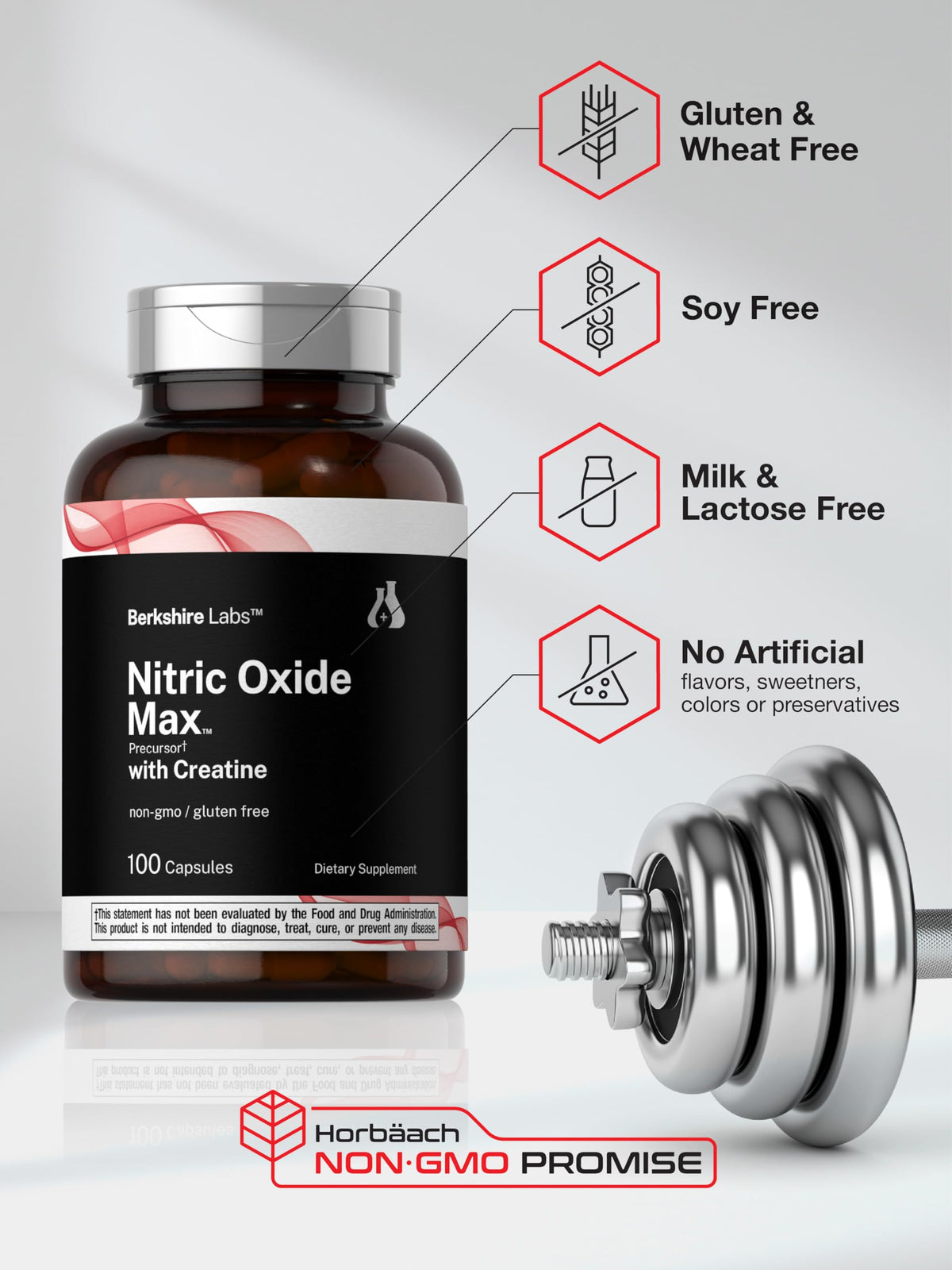 Nitric Oxide Supplement with Creatine Monohydrate 100 Capsules E746